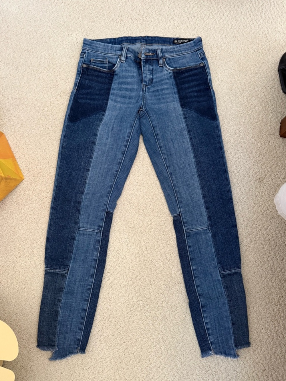 Blank NYC Two-Tone Patchwork Skinny Jeans in Blue